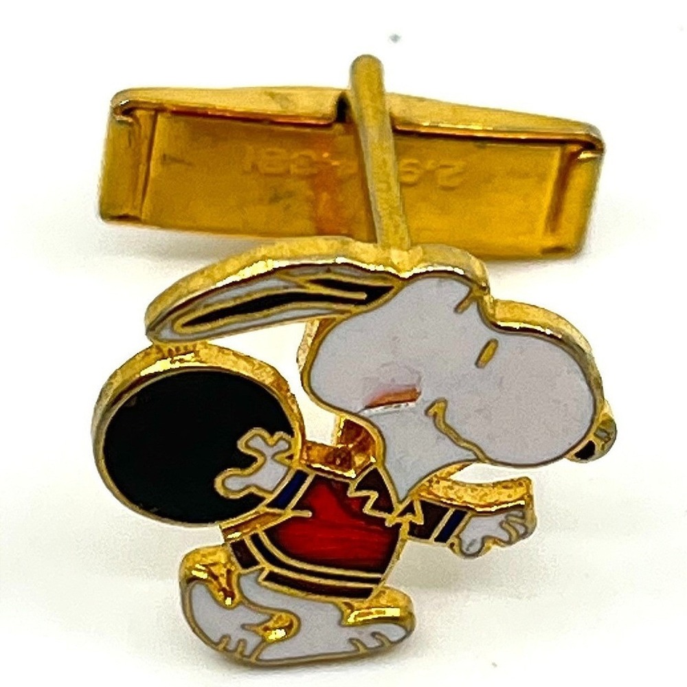 Vintage Snoopy Cufflink Tie Tack Set‎ Enamel Gold Tone Peanuts Character Comic